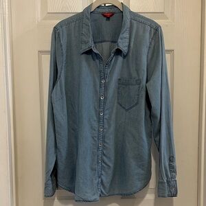 Guess Women's So Soft Denim Blue Button Down Shirt